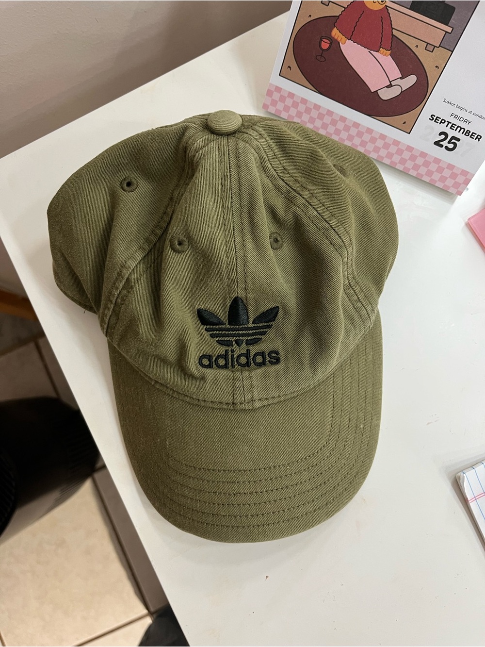 Adidas Olive Green Baseball Cap with Black Trefoil